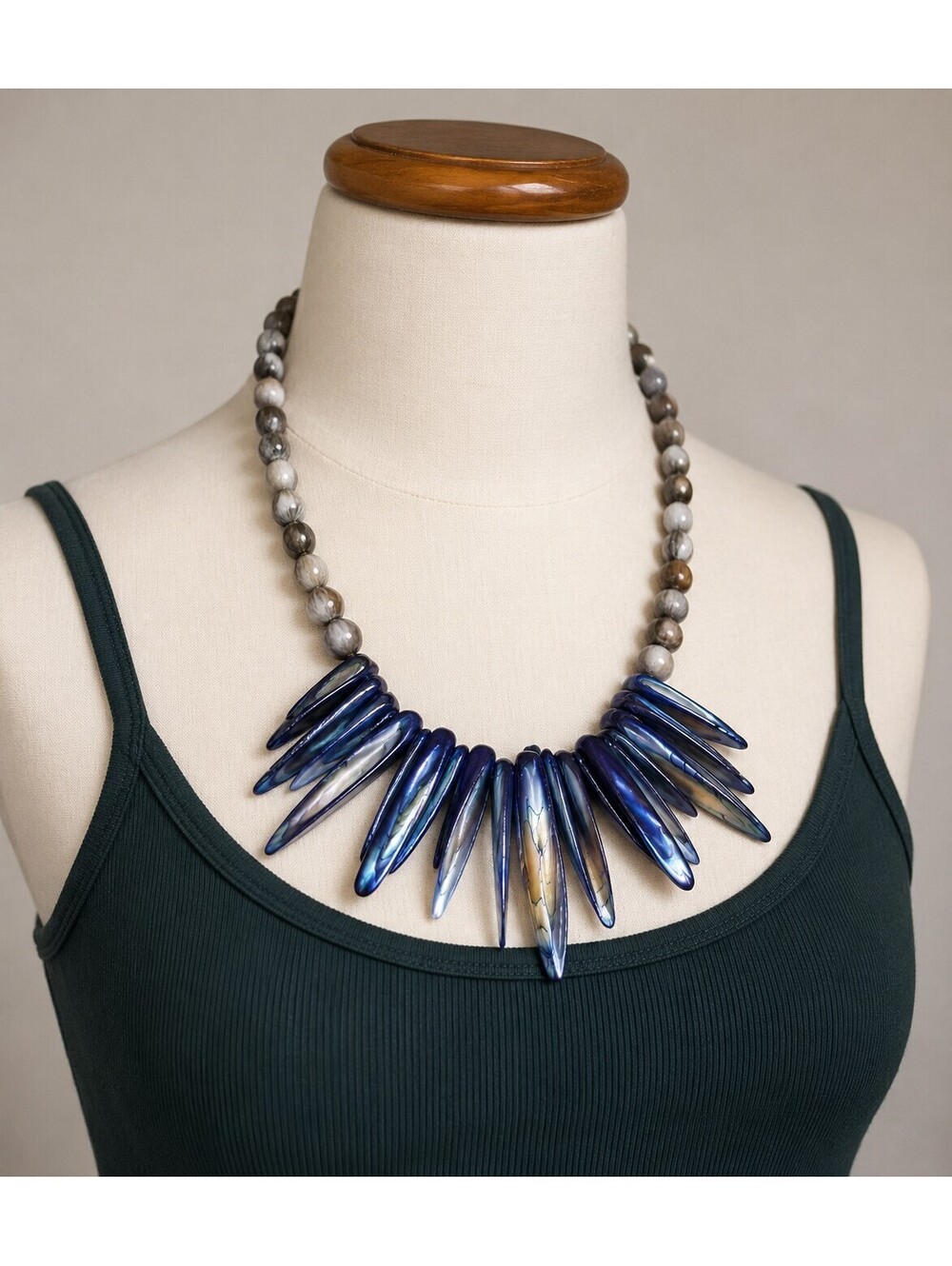 Handmade Abalone Shell & Natural Job's Tears Seed Statement Necklace Boho